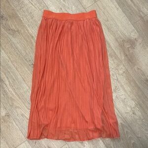 Casual Orange Midi Pleated Skirt
